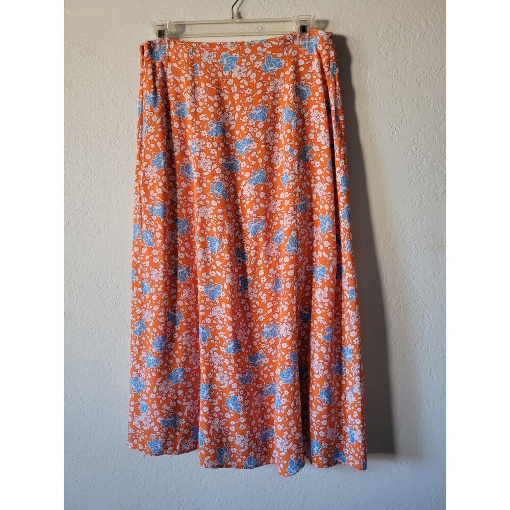 Maeve Anthropologie Skirt Womens 8 Lille Side Slit Midi Orange Blue Floral